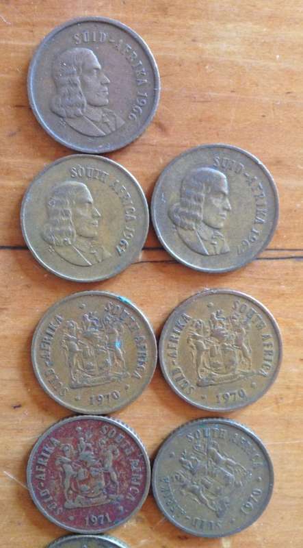 COINS x 43=SOUTH AFRICA=1 cent=1966-1989=Various mixed years=UNCHECKED=HERN D19-D46.