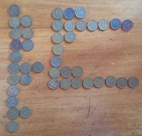 COINS x 43=SOUTH AFRICA=1 cent=1966-1989=Various mixed years=UNCHECKED=HERN D19-D46.