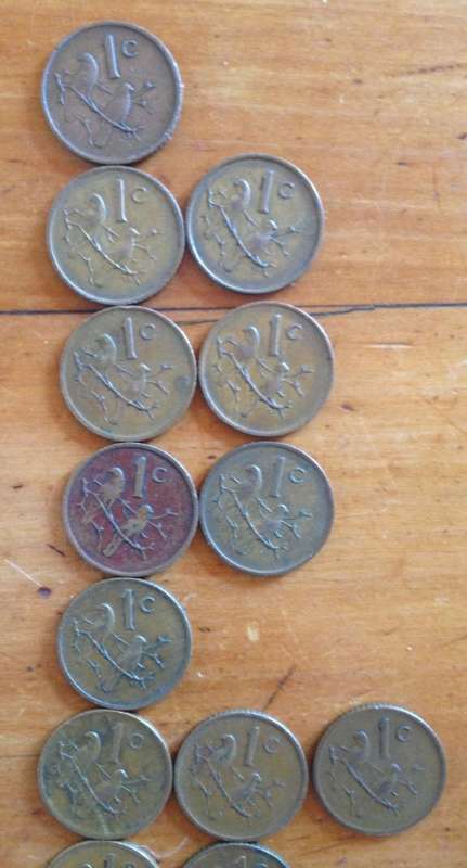 COINS x 43=SOUTH AFRICA=1 cent=1966-1989=Various mixed years=UNCHECKED=HERN D19-D46.