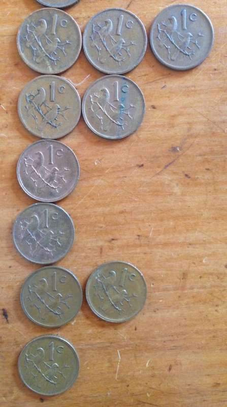 COINS x 43=SOUTH AFRICA=1 cent=1966-1989=Various mixed years=UNCHECKED=HERN D19-D46.
