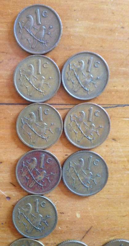 COINS x 43=SOUTH AFRICA=1 cent=1966-1989=Various mixed years=UNCHECKED=HERN D19-D46.