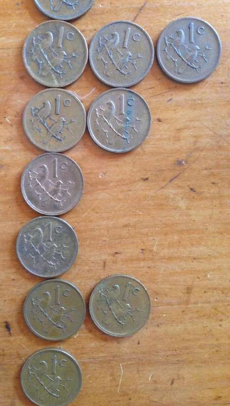 COINS x 43=SOUTH AFRICA=1 cent=1966-1989=Various mixed years=UNCHECKED=HERN D19-D46.