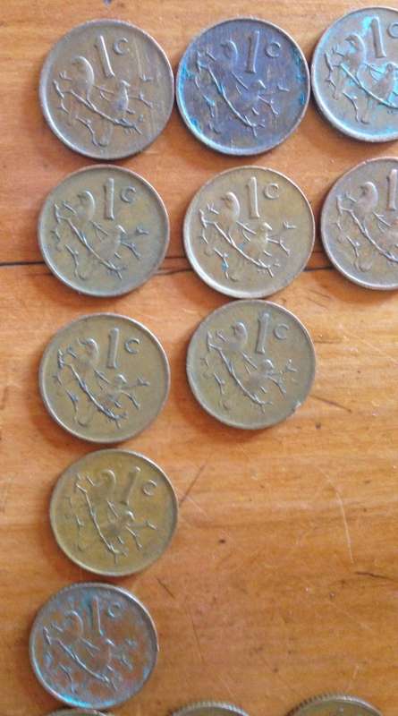 COINS x 43=SOUTH AFRICA=1 cent=1966-1989=Various mixed years=UNCHECKED=HERN D19-D46.