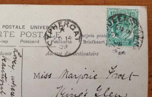 POSTCARD POST CARD CAPE of GOOD HOPE QUEENSTOWN to CYPHERGAT 1909 UNION SOUTH AFRICA PUTZEL 2/18.