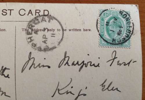POSTCARD POST CARD CAPE of GOOD HOPE RONDEBOSCH to CYPHERGAT 1911 UNION SOUTH AFRICA PUTZEL 2/10.