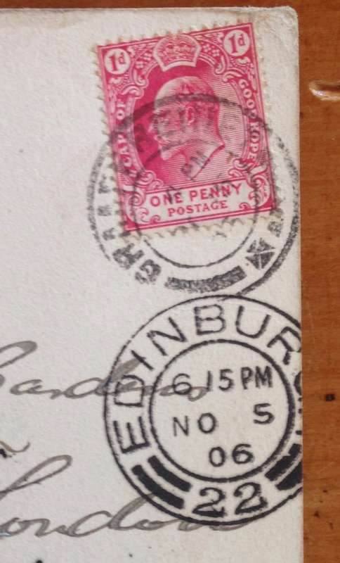POSTCARD GRAAFF-REINET to EDINBURGH CAPE of GOOD HOPE to SCOTLAND Redirected to LONDON 1906 GB.