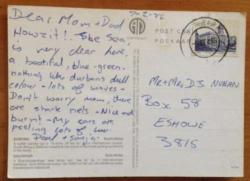 POSTCARD POST CARD SOUTH AFRICA SURFING WAVES SEA POSTED CITY HALL PORT ELIZABETH ESHOWE NATAL.