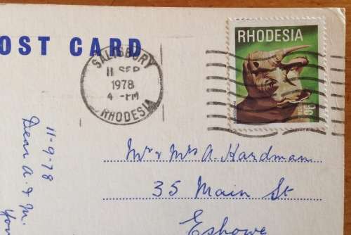 POSTCARD=POST CARD=RHODESIA=LIVINGSTONE HOUSE=MOFFAT STREET=SALISBURY=JACARANDA=1978=HARARE=ZIMBABWE