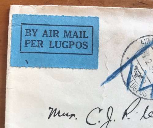 SOUTH WEST AFRICA AIRMAIL LUGPOS 1934 WINDHOEK-KIMBERLEY Underpaid 4d TAXED 4c N.G. KERK TRANSVAAL.