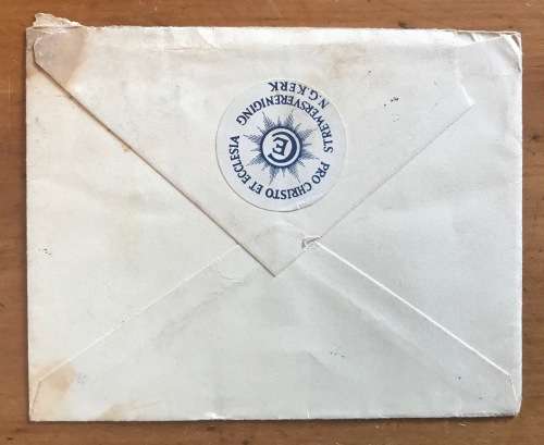 SOUTH WEST AFRICA AIRMAIL LUGPOS 1934 WINDHOEK-KIMBERLEY Underpaid 4d TAXED 4c N.G. KERK TRANSVAAL.