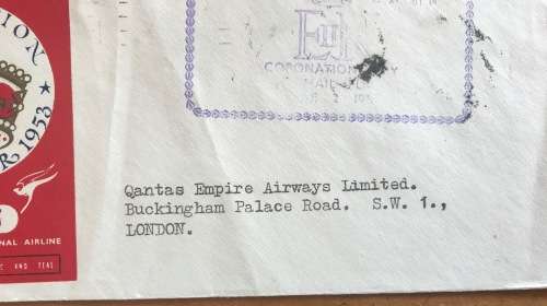 ELIZABETH II 1953 CORONATION QUANTAS AUSTRALIA AIRMAIL COVER COLOMBO CEYLON to LONDON ENGLAND FDC.