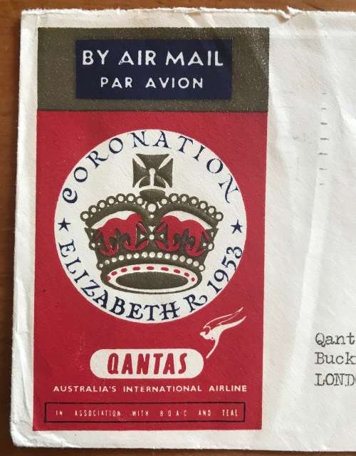 ELIZABETH II 1953 CORONATION QUANTAS AUSTRALIA AIRMAIL COVER COLOMBO CEYLON to LONDON ENGLAND FDC.