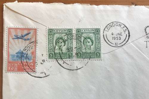ELIZABETH II 1953 CORONATION QUANTAS AUSTRALIA AIRMAIL COVER COLOMBO CEYLON to LONDON ENGLAND FDC.