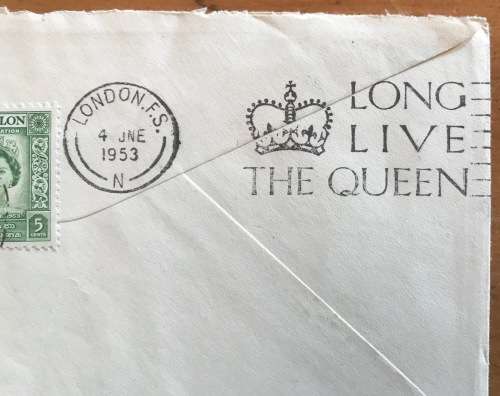 ELIZABETH II 1953 CORONATION QUANTAS AUSTRALIA AIRMAIL COVER COLOMBO CEYLON to LONDON ENGLAND FDC.