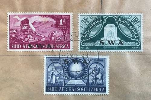 SOUTH WEST AFRICA SWA FDC 1.12.1949 INAUGURATION of VOORTREKKER MONUMENT SA overprinted OXWAGON COWS