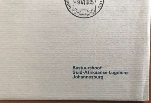 SAA SAL SOUTH AFRICAN AIRWAYS SUID-AFRIKAANSE LUGDIENS 1985 FDC 40+4150 Yrs CAPE TOWN-JOHANNESBURG