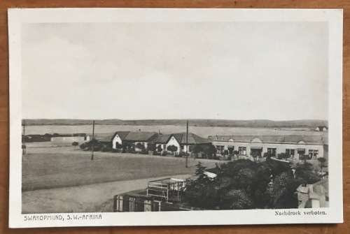 POSTCARD SOUTH WEST AFRICA SWAKOPMUND PUBLISHER KURT TREDE REAL PHOTO COAT of ARMS S.W. AFRIKA SWA.