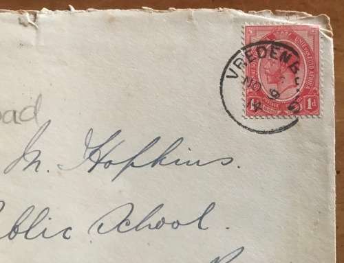 UNION of SOUTH AFRICA LETTER 1d KGV VREDENBURG to PORTERVILLE ROAD CAPE PROVINCE 1914 PUTZEL No. 1.