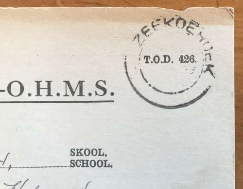 TRANSVAAL EDUCATION DEPARTMENT TED 1949 PUPIL ADMITTED BEKKERSKOOL PLAAS ZEEKOEHOEK HEKPOORT OHMS