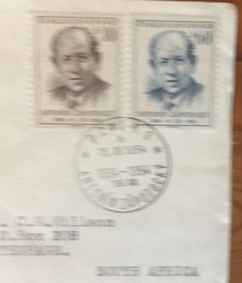 CZECHOSLOVAKIA CZECH REBUBLIC FDC AIRMAIL LETTER to  UITENHAGE SOUTH AFRICA 1954 ANTONIN ZAPOFOCKY.