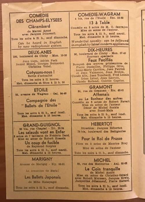 THEATRE PROGRAM FRANCE 24 SPECTACLES DE PARIS 1954 MUSIC HALLS CHANSONNIERS CIRQUES CHAMPAGNE.