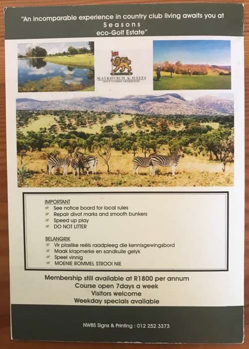 GOLF SCORECARD BRITS GOLF COURSE HARTEBEESPOORT DAM AREA UNUSED 18 HOLES PLAYER FOUR BALL.