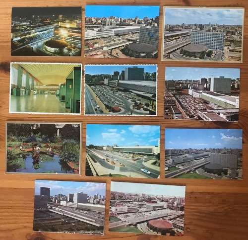 POSTCARDS x 11=POST CARDS=JOHANNESBURG=TRANSVAAL=SOUTH AFRICA=RAILWAY STATION=ROTUNDA=TRAINS=GARDENS