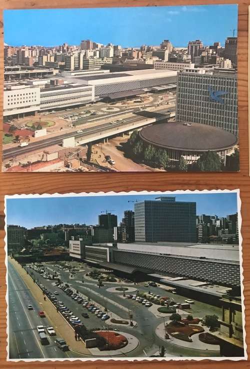 POSTCARDS x 11=POST CARDS=JOHANNESBURG=TRANSVAAL=SOUTH AFRICA=RAILWAY STATION=ROTUNDA=TRAINS=GARDENS