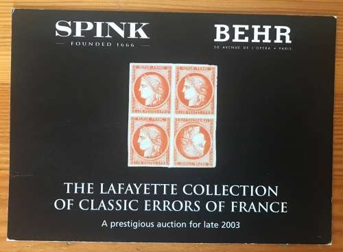 POSTCARD POST CARD SPINK LAFAYETTE COLLECTION AUCTION NOTIFICATION 2003.