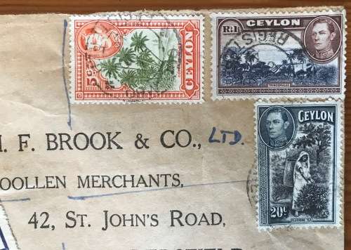 CEYLON COLOMBO REGISTERED LETTER OPENED BY EXAMINER L/22 WWII 1944 to ENGLAND KGVI.