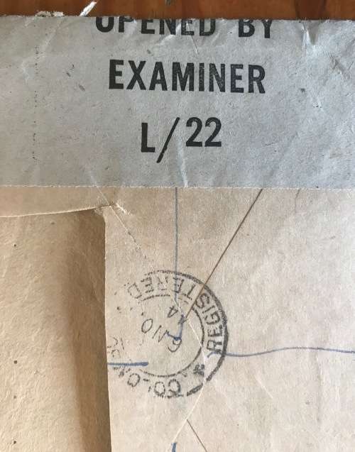 CEYLON COLOMBO REGISTERED LETTER OPENED BY EXAMINER L/22 WWII 1944 to ENGLAND KGVI.