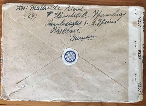 BRITISH CENSORSHIP 0674 GERMANY to SOUTH AFRICA JOHANNESBURG 1947 OPENED BY EXAMINER 9257 WWII.