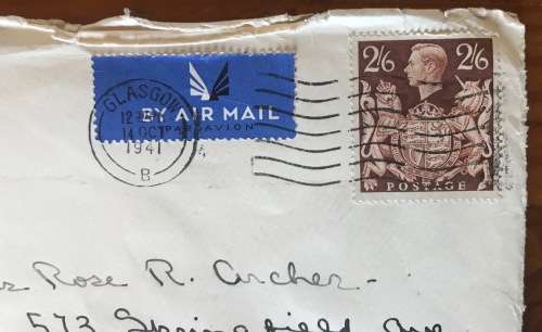 WWII CENSORED MAIL 1941 OPENED BY EXAMINER 1000 GLASGOW SCOTLAND to NEW JERSEY USA AIRMAIL LETTER.