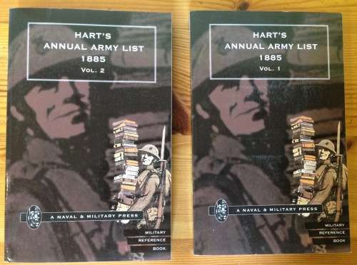 HART`S ANNUAL ARMY LIST 1885 VOLUMES 1 + 2 NAVAL + MILITARY PRESS REFERENCE BOOK REPRINTED PAPERBACK