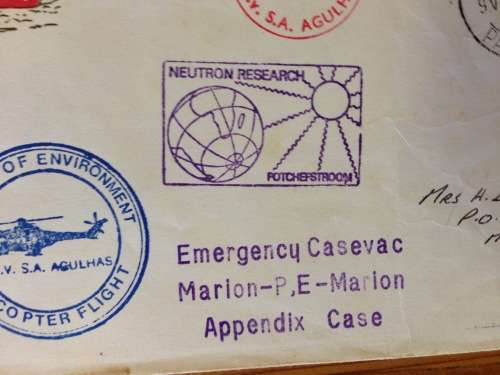 ANTARCTIC MARION ISLAND EMERGENCY CASE CACHET 1987 PAQUEBOT CAPE TOWN SHIP NEUTRON VOYAGE 49 RSA