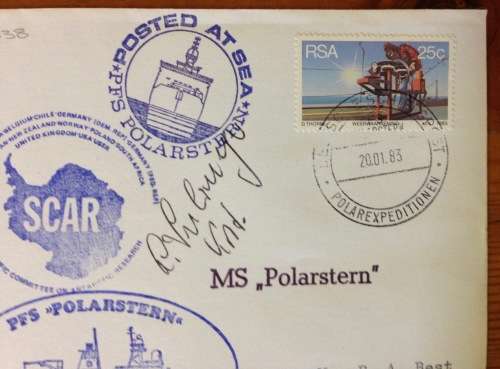 ANTARCTIC PFS POLARSTERN MV SA AGULHAS 1982-3 POSTED AT SEA SCAR SIGNED BY 2 CAPTAINS WEGENER INST.