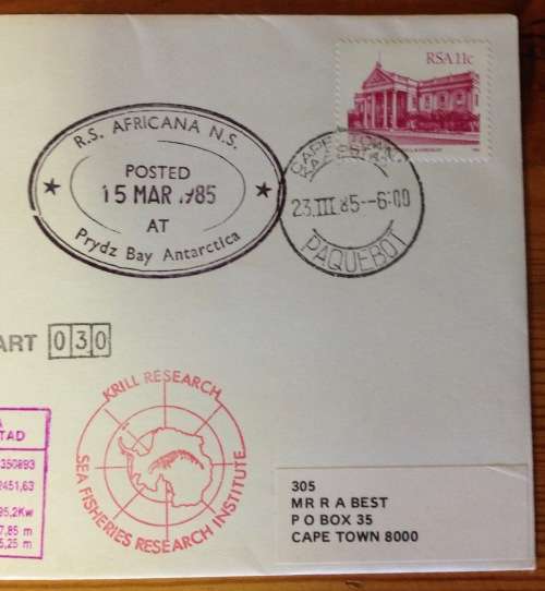 ANTARCTIC PRYDZ BAY 1985 CRUISE 30 CAPE TOWN PAQUEBOT KRILL SEA FISHERIES AGULHAS AFRICANA RSA WHALE