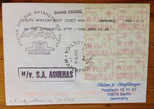 ANTARCTIC FRAMA LABELS ICE SHELF SANAE CRUISE SANAP 1998 SA AGULHAS SHIP RSA ANTRARCTICA WATERFRONT.