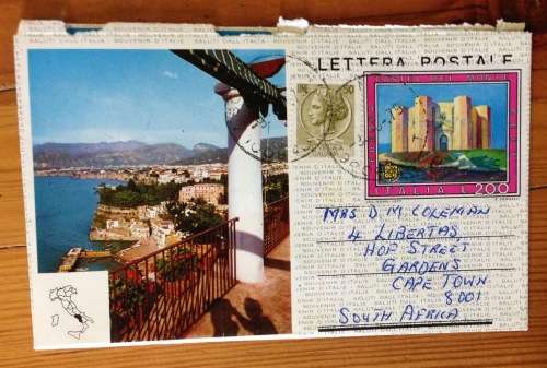 ITALY LETTER CARD SORRENTO CASTLE MAP 1979 POSTED to CAPE TOWN.