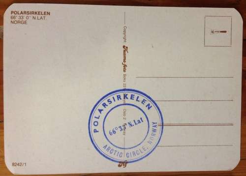 POSTCARD POST CARD POLARSIRKELEN NORWAY POLAR CIRCLE CACHET ARCTIC CIRCLE, NORWAY.