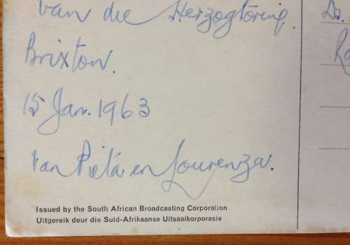 POSTCARD POST CARD COLOUR ALBERT HERTZOG TOWER JOHANNESBURG SPECIAL TOWER DATE STAMP 16.I.1963 BULL.