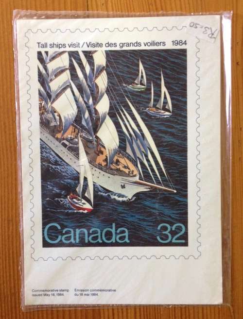 POSTCARD POST CARD CANADA 1984 TALL SHIPS VISIT SAILING YACHTS SAILORS.