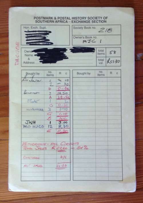 OLD EXCHANGE PHILATELIC SOCIETY BOOK SOUTH AFRICA VARIOUS POSTMARKS ON PIECE UNCHECKED 36 ITEMS