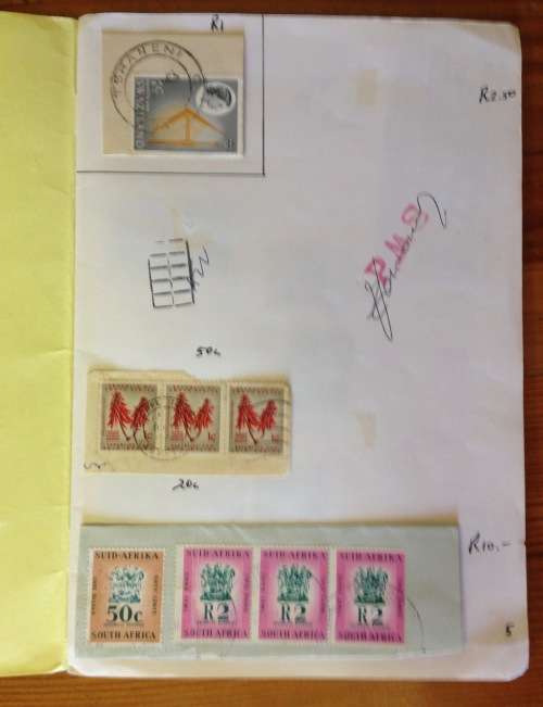 OLD EXCHANGE PHILATELIC SOCIETY BOOK SOUTH AFRICA VARIOUS POSTMARKS ON PIECE UNCHECKED 36 ITEMS