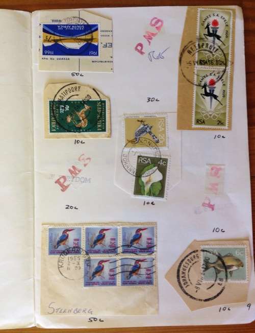 OLD EXCHANGE PHILATELIC SOCIETY BOOK SOUTH AFRICA VARIOUS POSTMARKS ON PIECE UNCHECKED 36 ITEMS