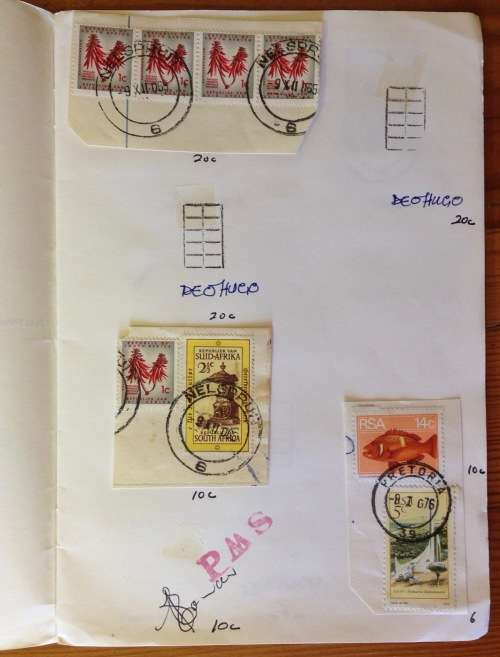 OLD EXCHANGE PHILATELIC SOCIETY BOOK SOUTH AFRICA VARIOUS POSTMARKS ON PIECE UNCHECKED 36 ITEMS