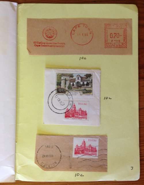 OLD EXCHANGE PHILATELIC SOCIETY BOOK SOUTH AFRICA VARIOUS POSTMARKS ON PIECE UNCHECKED 36 ITEMS