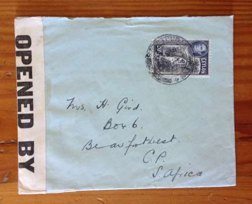CEYLON OPENED BY CENSOR G LABEL to BEAUFORT WEST CAPE UNION of SOUTH AFRICA SRI LANKA.