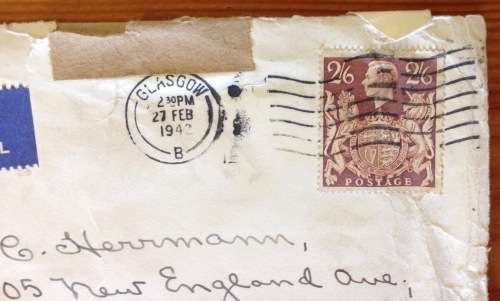 WWII CENSORED MAIL 1942 OPENED BY EXAMINER 4519 GLASGOW SCOTLAND to NEW JERSEY USA AIRMAIL LETTER.