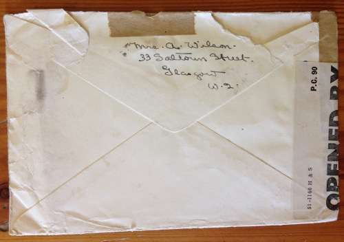 WWII CENSORED MAIL 1942 OPENED BY EXAMINER 4519 GLASGOW SCOTLAND to NEW JERSEY USA AIRMAIL LETTER.